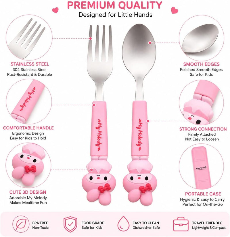 Stainless Steel Cutlery Set for Lunch Box Cutlery Set with Case Pink Fork and Spoon Set