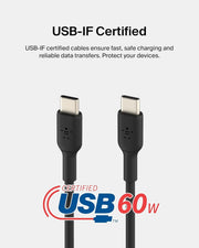 Belkin BoostCharge USB-C to USB-C fast charger cable, USB type C charger cable fast charging for iPhone 16, 15, Samsung Galaxy S24, S23, Pixel, iPad, MacBook, Nintendo Switch and more - 1m, Black