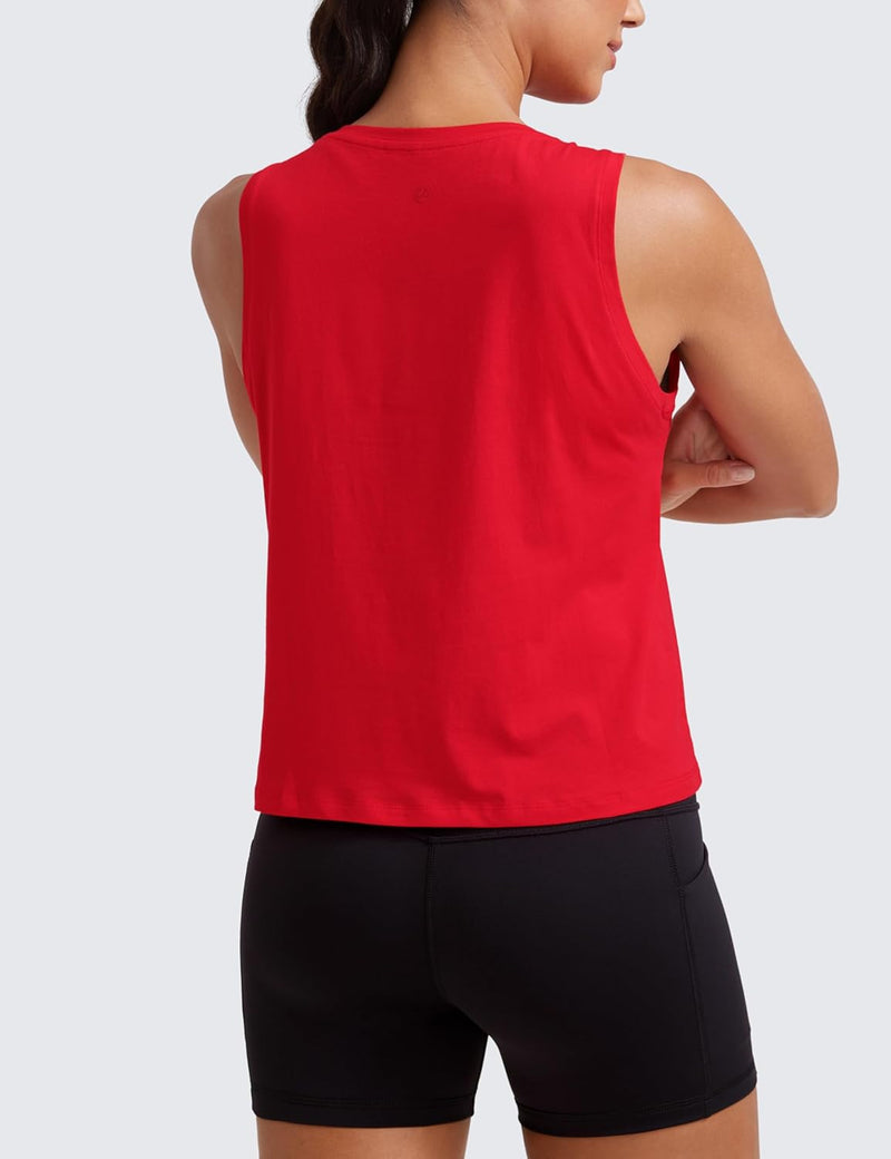 CRZ YOGA Women's Pima Cotton Loose Cropped Tank Tops Workout High Neck Sleeveless Athletic Gym Shirts