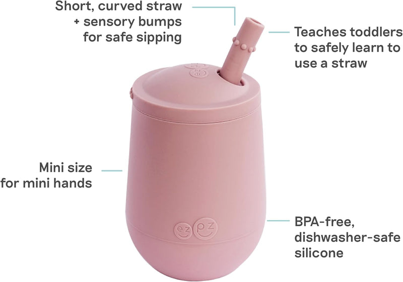 ez pz Ezpz Mini Cup + Straw Training System (Blush) - 100% Silicone Training Cup For Infants + Toddlers - Designed By A Pediatric Feeding Specialist - 9 Months+