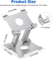 KABCON Tablet Stand Holder, Kabcon Multi-angle Adjustable Aluminum Tablets Holder for Microsoft Surface Pro Pro1 Pro2 Pro3 Pro4, 6-12in iPad, Air, Mac & Kindle, Mount for Home, Office & Count - Large-Silver