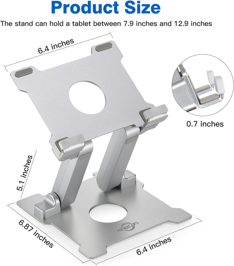 KABCON Tablet Stand Holder, Kabcon Multi-angle Adjustable Aluminum Tablets Holder for Microsoft Surface Pro Pro1 Pro2 Pro3 Pro4, 6-12in iPad, Air, Mac & Kindle, Mount for Home, Office & Count - Large-Silver