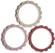 Silicone Baby Flower Teether Bracelets 3-Pack 3+ Months Easy Grip Soft Teething Toy Irritated Gum Relief 100% BPA Free Made in Denmark Blush/Rose/Shifting Sand - Rose/Blush/Shifting Sand