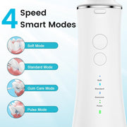 SKY-TOUCH Cordless Water Flosser Portable Dental Oral Irrigator with 4 Modes & 4 Nozzles, 280ml Water Tank, Rechargeable & Waterproof for Teeth, Braces & Gum Care, Home & Travel Use