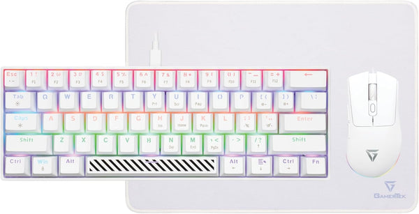 Alpha Pack 3-in-1 Gaming Bundle Keyboard, 65g Lightweight Mouse & Mousepad - White
