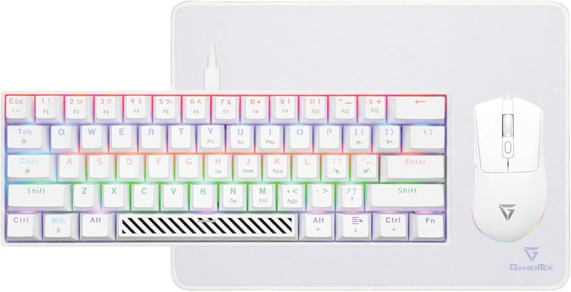 Alpha Pack 3-in-1 Gaming Bundle Keyboard, 65g Lightweight Mouse & Mousepad - White