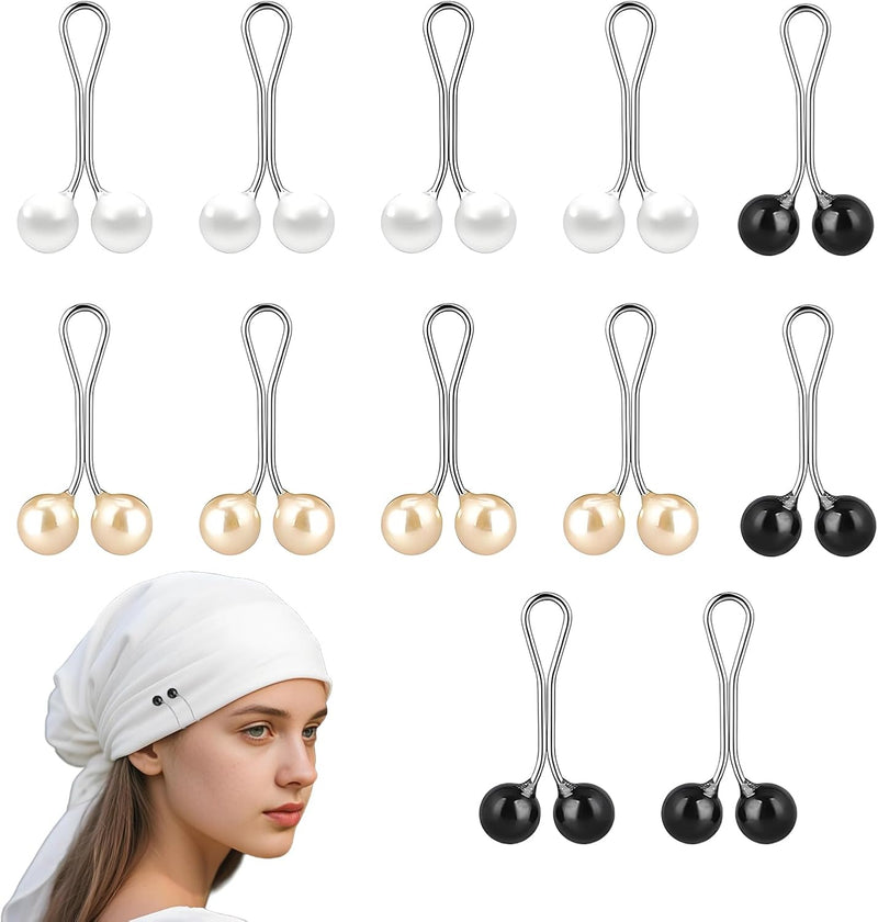 Pack of 12 Hijab Pins, Hijab Needles, Hijab Magnet, Hijab Headscarf Clips, Hijab Dress Brooch, Scarf Pins Clips, Decoration Clip Safety Pins for Women's Jewellery Accessories (Black, White, Gold), 30