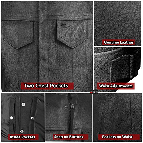 SOA Men's Leather Motorcycle Concealed Gun Pockets Biker Club Vest w/Armor
