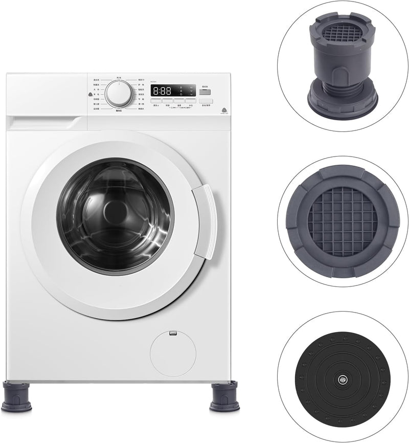 Anti Vibration Pads for Washing Machine Support, Set of 4 Adjustable Rubber Dryer Shock Pads, Washer Noise Cancelling Foot Pad, Anti-Walk Protects Pedestals, Anti-Slip Rubber Feet Pad Stabilizer, Grey