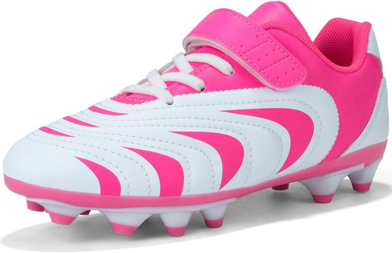Boys Soccer Shoes Kids Girls Firm Ground Cleats Astro Turf Trainers Football Boots Outdoor Spikes Athletic Sport Teenager Professional Football Shoes - White/Rose