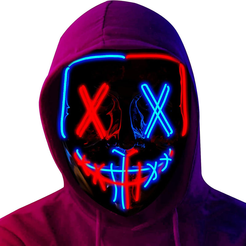 Poptrend Halloween Mask LED Light up Mask Scary mask for Festival Cosplay Halloween Costume Masquerade Parties,Carnival,Gift - Red+blue