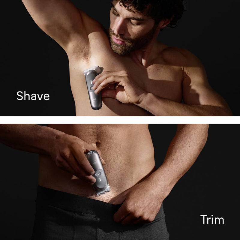 Braun Series 7 Body Groomer for Men, Body, Chest, Armpits, legs & Pubic Hair Trimmer with Smartlight & SkinGuard, 8-in-1 Grooming Kit, Waterproof with 6 Attachments, 100-Min Runtime, BG7550 Grey