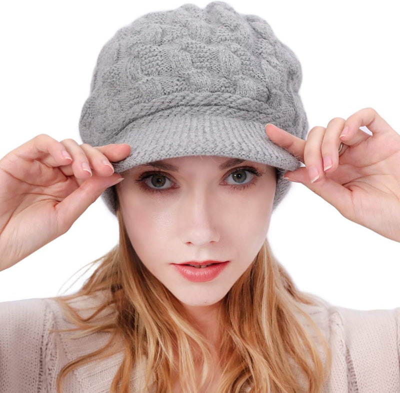 Muryobao Women's Winter Warm Slouchy Cable Knit Beanie Skull Hat with Visor