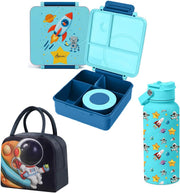 Stainless Steel Lunch Box for Kids School,Insulated Bento Lunch Box with Tableware & Bag,3 Compartment Divided Lunch Containers with Lids, 720ml (Green) - Blue