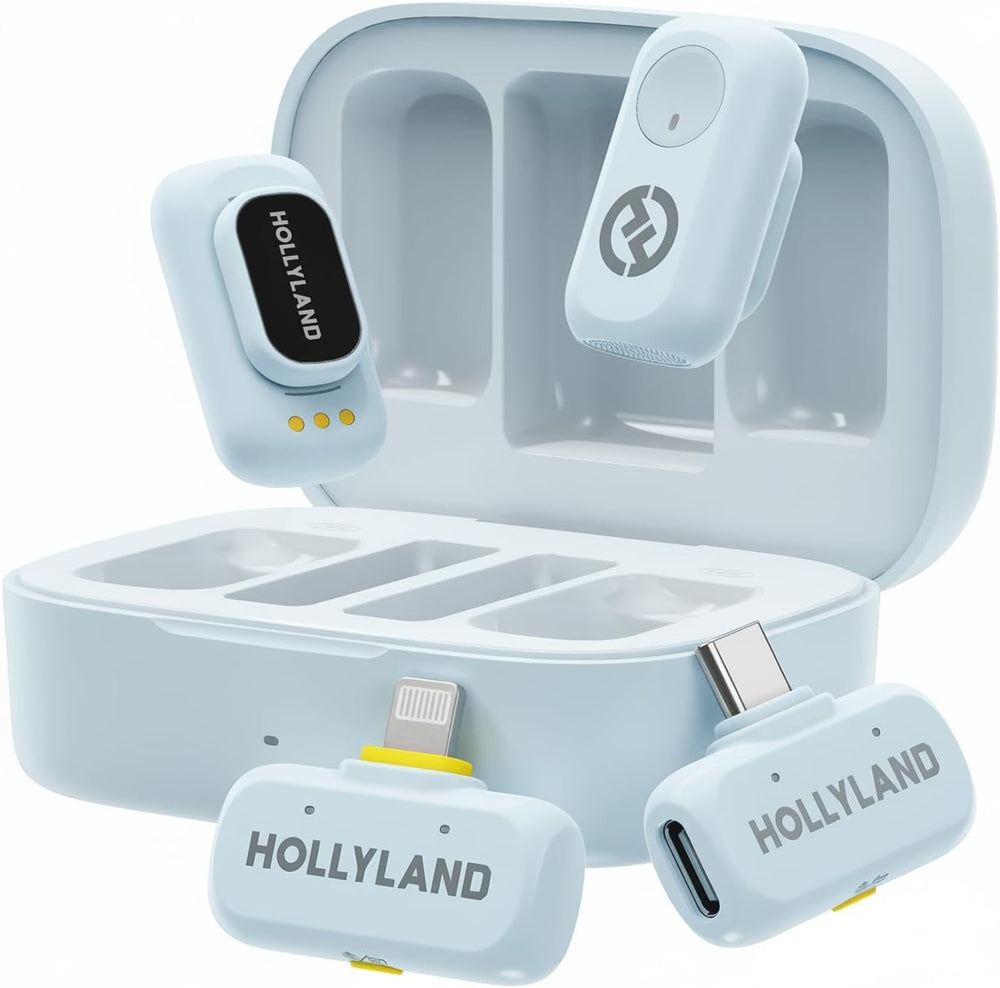 Hollyland LARK A1 Wireless Microphone for iPhone 14/13/12, Pure Sound, 3-Level Intelligent Noise Cancellation, Magnetic Microphone for Vlogging, YouTube, Podcast, TikTok (Duo (TypeC RX))