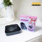 Yanek 3-Piece Springform Cake Pan Set Includes Square, Heart, & Round Molds Non-Stick, & Leakproof, Easy release For Baking Cakes Tarts & Desserts Durable Bakeware for Home & Professional Use