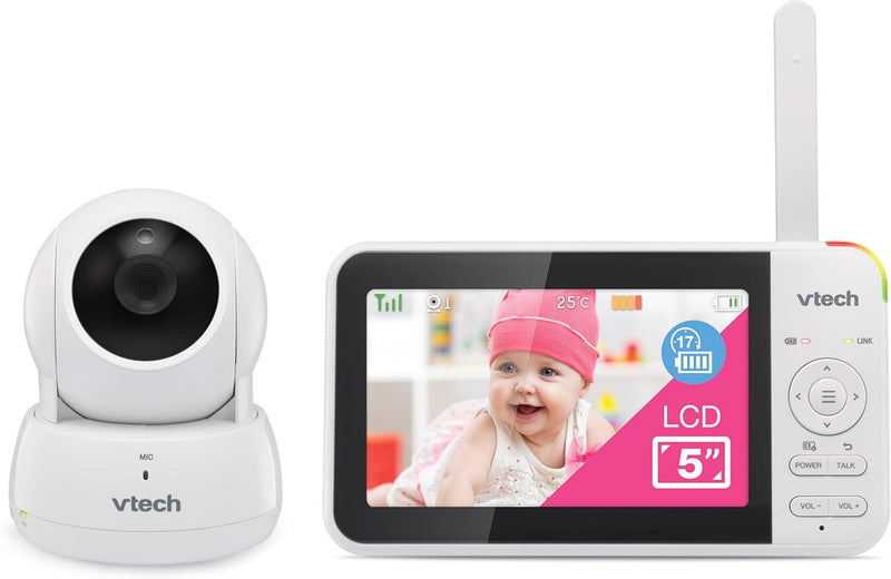 VTech VM924-2 Video Baby Monitor with 2 Cameras, Pan and Tilt, Baby Monitor with 5 Inch LCD Screen, Up to 17 Hours Battery Life, 1.33x Zoom, Night Vision, 300 m Long Range, Calming