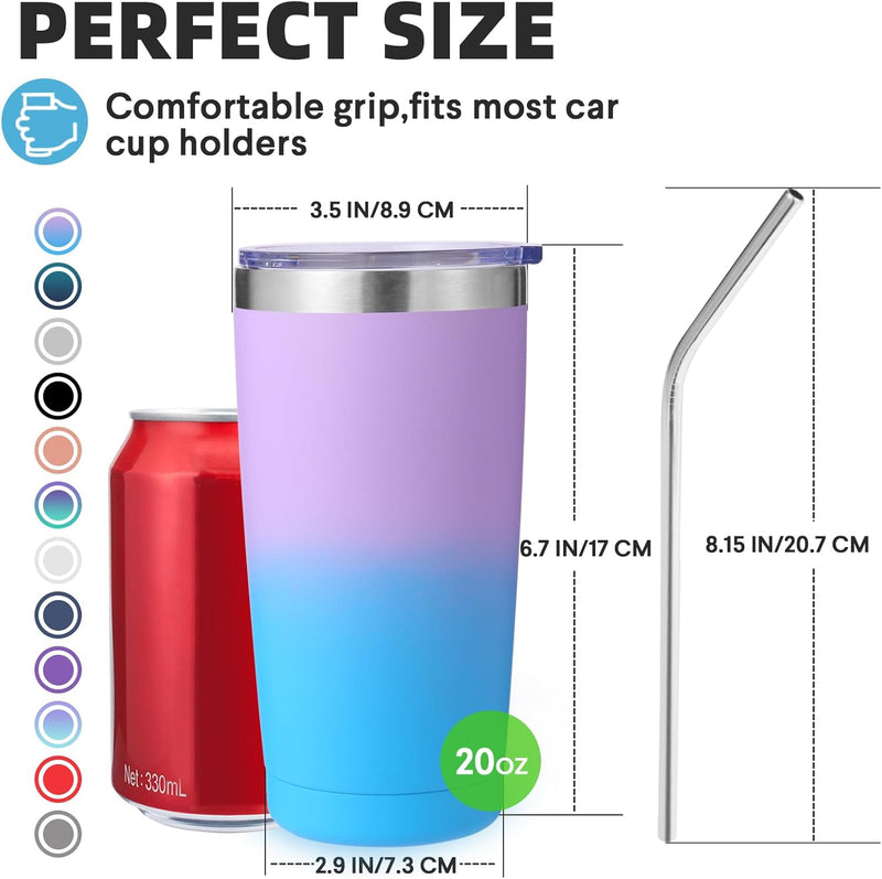 Volhoply 20oz Stainless Steel Tumbler with Lid and Straw,Double Wall Insulated Travel Iced Coffee Mug Fits Car Cup holder,Powder Coated Cups for Hot and Cold Drinks,Gifts for Women Men（White,1 Set）