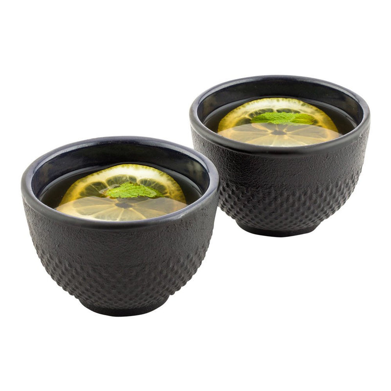 Restaurantware Cast Iron Tea Cups, Tetsubin Hobnail Black Cast Iron Tea Cups - 5 oz - 2ct Box -