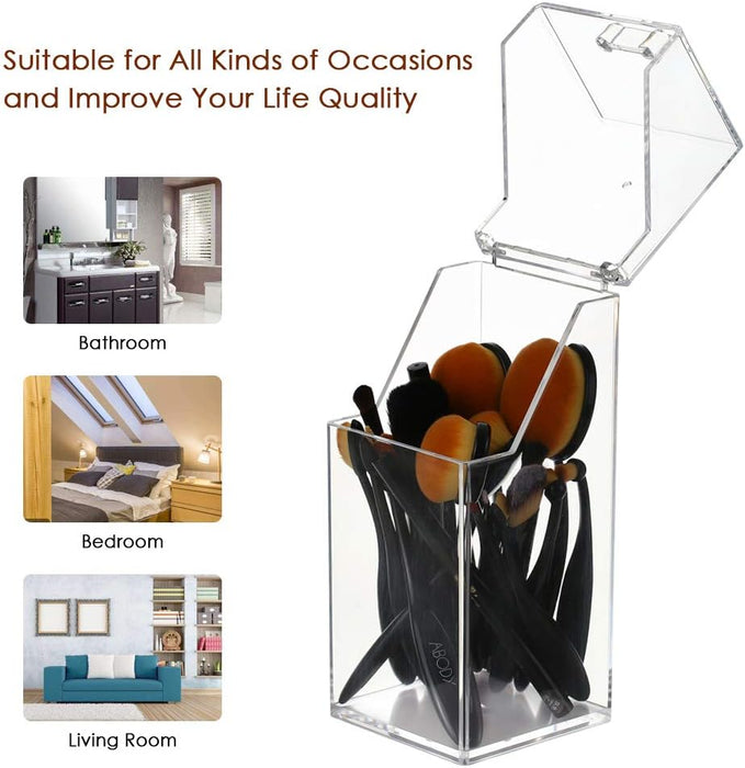 Clear Acrylic Dustproof Makeup Brush Organizer Cosmetic Brushes Eyebrow Pencil Storage Holder with Lid