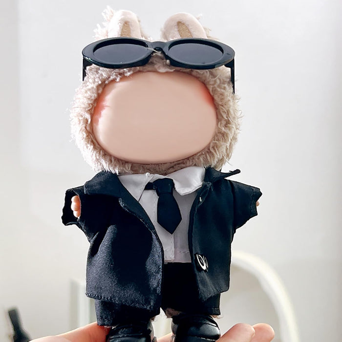 KASTWAVE 4PCS Doll Clothes & Accessories Set for Labubu Plush Doll, Fits 17cm Dolls, Cool Suit Set with Shirt, Tie, Suit & Sunglasses, Stylish Doll Outfit (No Doll)