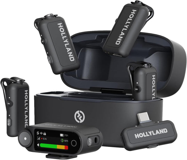 Hollyland LARK MAX 2 Combo-4 Person Version, Wireless Lavalier Microphone, Tailored for Multi-Person Shooting Scenarios, Microphone for Camera, iPhone, Android, (4TX + 2RX+ Charging Case) - Black Combo(4TX+2RX)