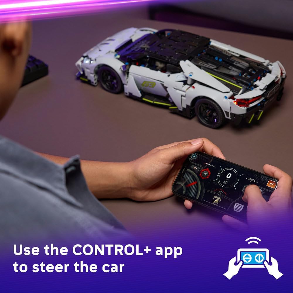Technic Lamborghini Revuelto Super Sports Car Toy - Remote Controlled Car Model with Lights, Steering and a Rechargeable Battery Hub - Gift for 10+ Year Old Boys - 42214
