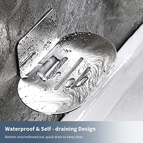 Rise age Soap Holders for Shower, Chrome Adhesive Soap Dishes for Shower Stainless Steel Bar Soap Holder for Shower No Drilled Soap Holder for Shower Wall, Bathroom, Kitchen Sink (Silver Chrome 2 Pcs)