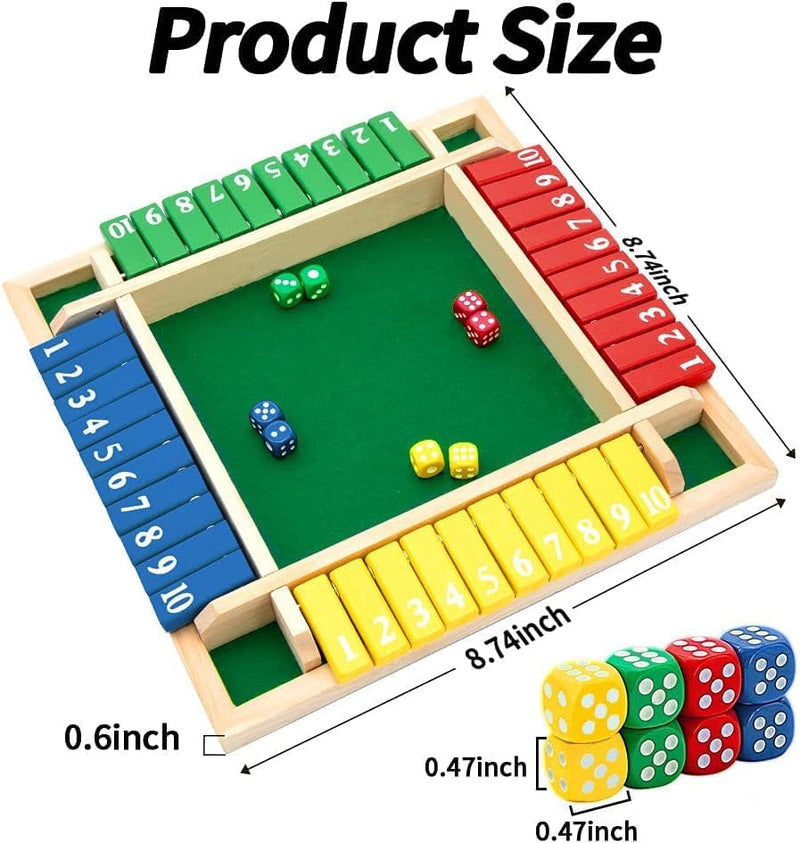 Shut The Box Dice Game,2-4 Player Family Wooden Board Table Math Games for Adults and Kids, 8 Dices Classics Family Game Tabletop Version Games for Classroom,Home,Party or Pub