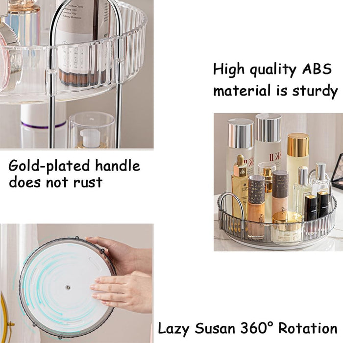LENDIS Rotating Makeup Organizer Dressing Table 3 Tiers, Large Capacity Skin Care Transparent Makeup Storage Perfume Organizer Makeup Dresser Organizer Countertop 360 Rotation (Gray)