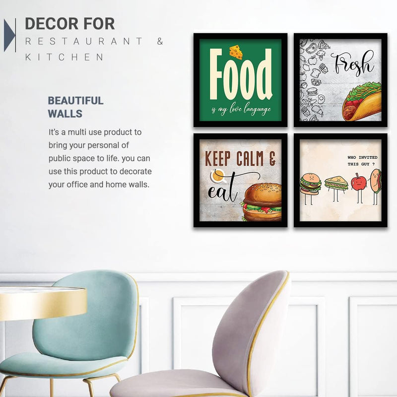 kotart Engineered Wood Photo Frames For Kitchen And Restaurant Wall Decoration - Food Quotes Decor Poster With Frame (11 Inch X 11 Inch, Multi) Design-2, Square)
