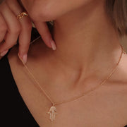 MEVECCO Gold Dainty Evil Eye Necklace for Women 18K Gold Plated Cute Delicate Solitaire Cubic Zirconia Boho Protection Evil Eye Minimalist Simple Necklace Gift - Hamsa