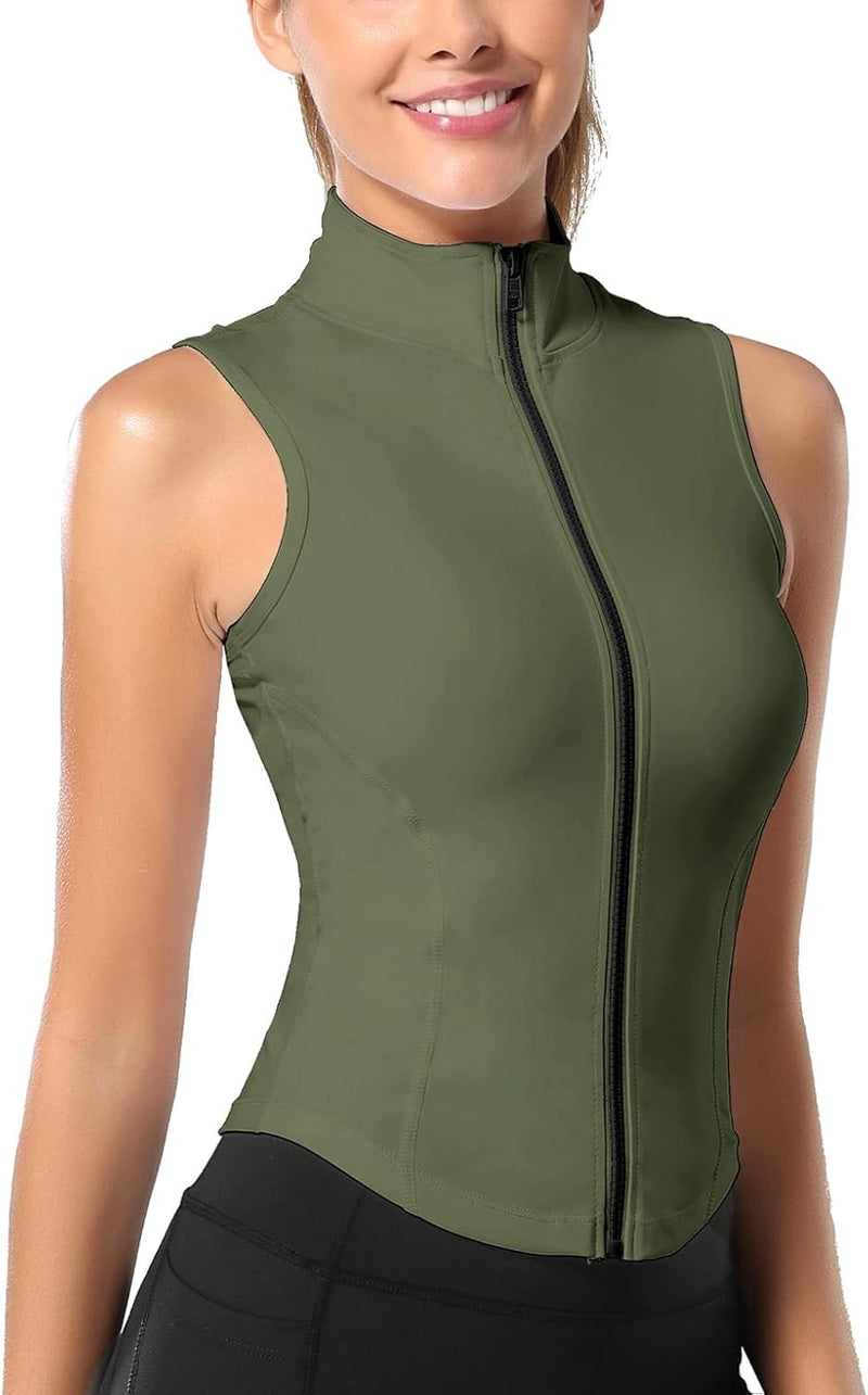 KEOYA Women Sleeveless Athletic Tank Top Slim Fit Full Zip Shirts for Gym Yoga Workout Running Track