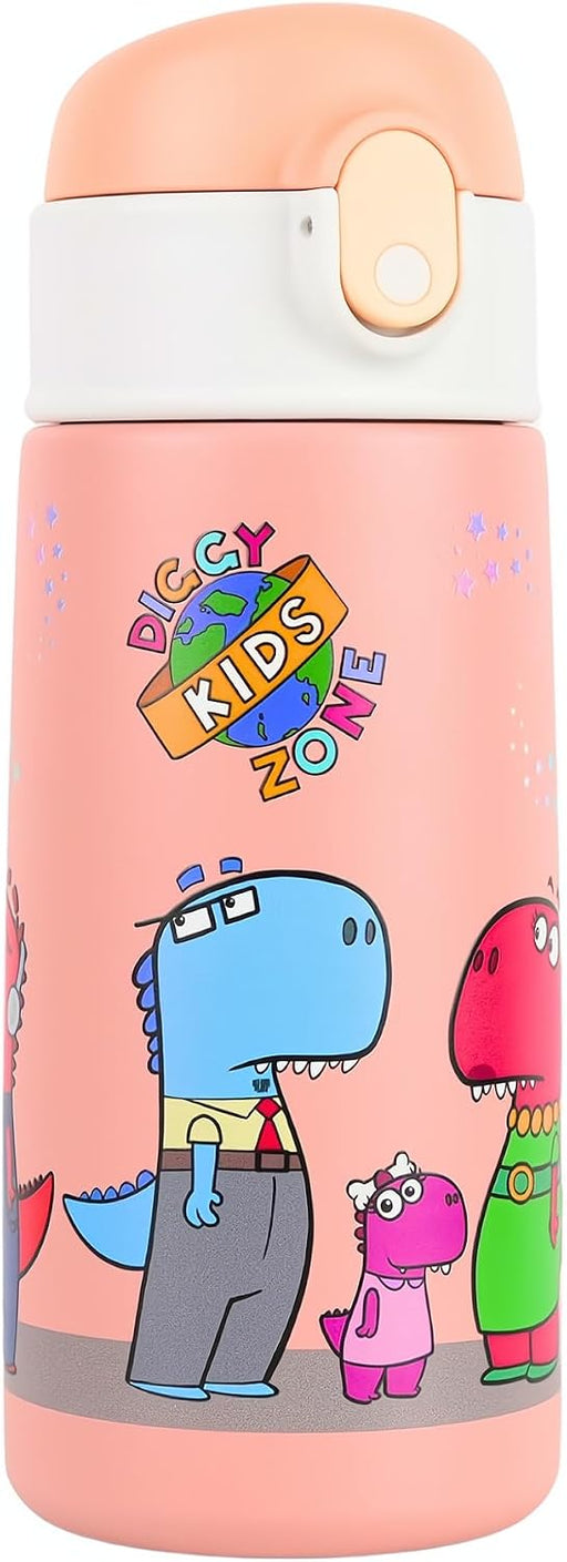 16 oz Blue Stainless Steel Water Bottle for Kids Leak-Proof Vacuum Insulated Thermos with Straw, BPA-Free, Reusable, Ideal for School & Travel - Pink