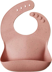 Silicone Baby Bib with Built-in Neck Fastener - Dishwasher Safe, BPA-Free Baby Feeding Set for Comfort & Cleanliness - Elegant Patterns for Stylish Bibs, 11 x 9.5 inches Dove Gray - Terrazzo Peach