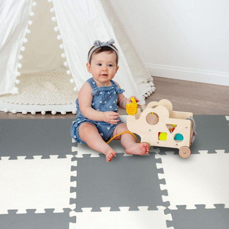 Bumble & Bird - Baby Play Mat - Motor Skills - Educational Mat - Non-Toxic EVA Foam - Waterproof - Easy to Clean - Easy to Store - 9pcs + 12 Edges - 60cm x 60cm x 1.2cm - Grey