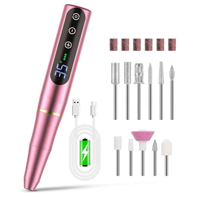 NAILGIRLS Rechargeable Cordless Nail Drill Machine, Portable Electric Nail Drill 35000RPM Professional Electric Nail File for Acrylic Gel Nails, Efile Manicure Pedicure Polishing,Pink