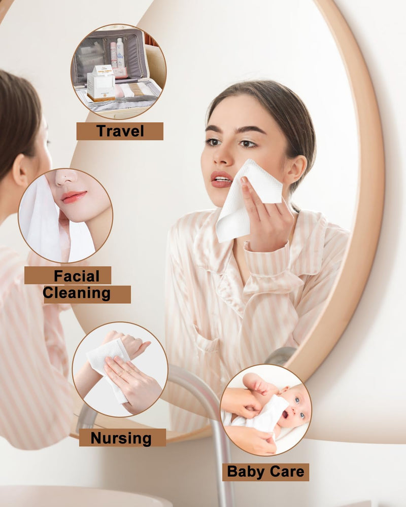 LUXU Clean Towels,1 Luxe Bamboo Box with 240 Ct Face Towels, Disposable Makeup Remover Dry Wipes,Facial Washcloth,Clean Facial Towels for Sensitive Skin,Travel,Cruelty Free,Biodegradable