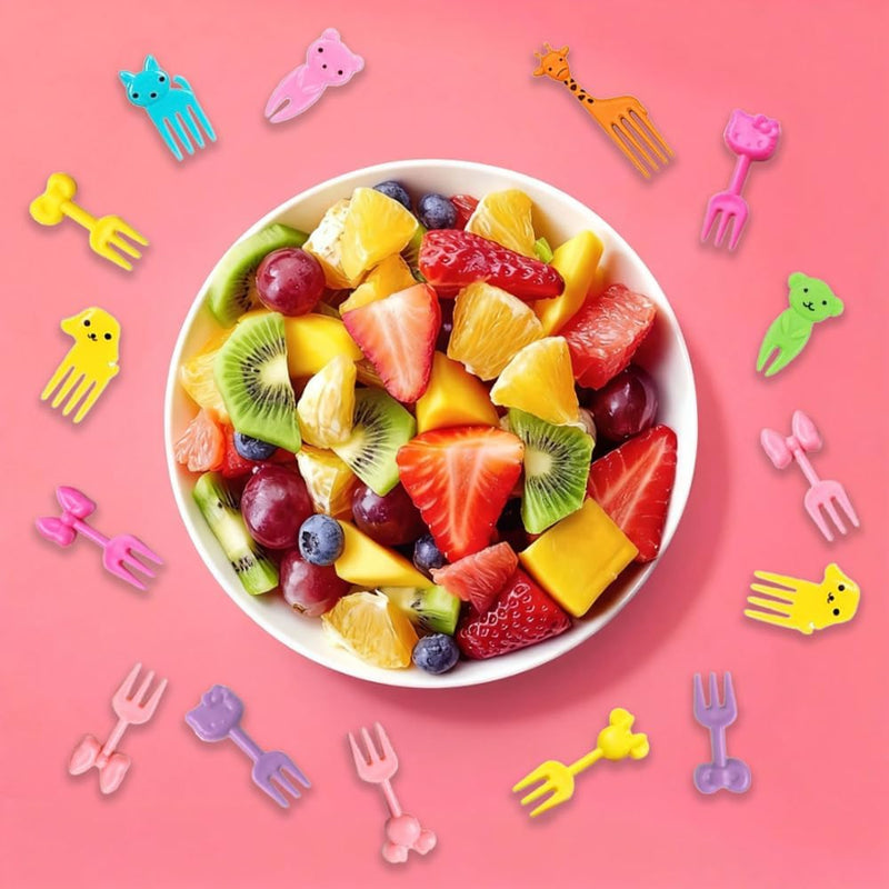 70 Piece Silicone Lunch Box Dividers with Animal-Shaped Forks Reusable Kids' Lunch Box Accessories Perfect for School,Travel, and Picnics