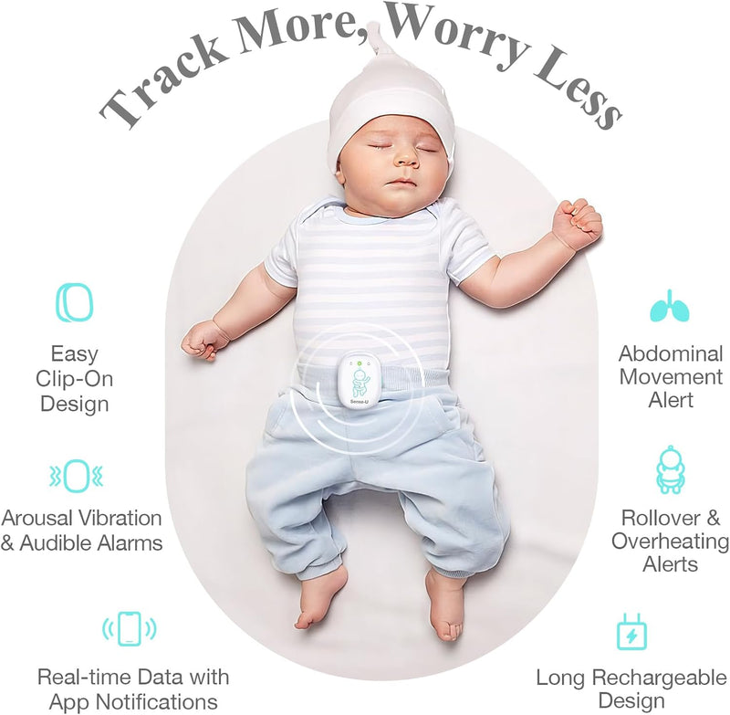 Sense-U Smart Baby Monitor Tracks Baby's abdominal Movement, Feeling Temperature and Stomach Sleeping for Baby Safety with Audio Alarm on Smartphone