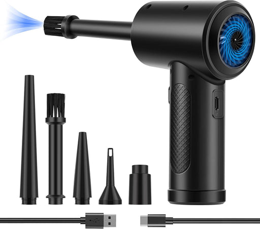 Compressed Air Duster,Fulljion 3-Gear to 51000RPM Electric Air Duster Portable Air Blower with LED Light, 6000mAhRechargeable Cordless Air Duster for Computer Keyboard Fast Charge(Black) - Black