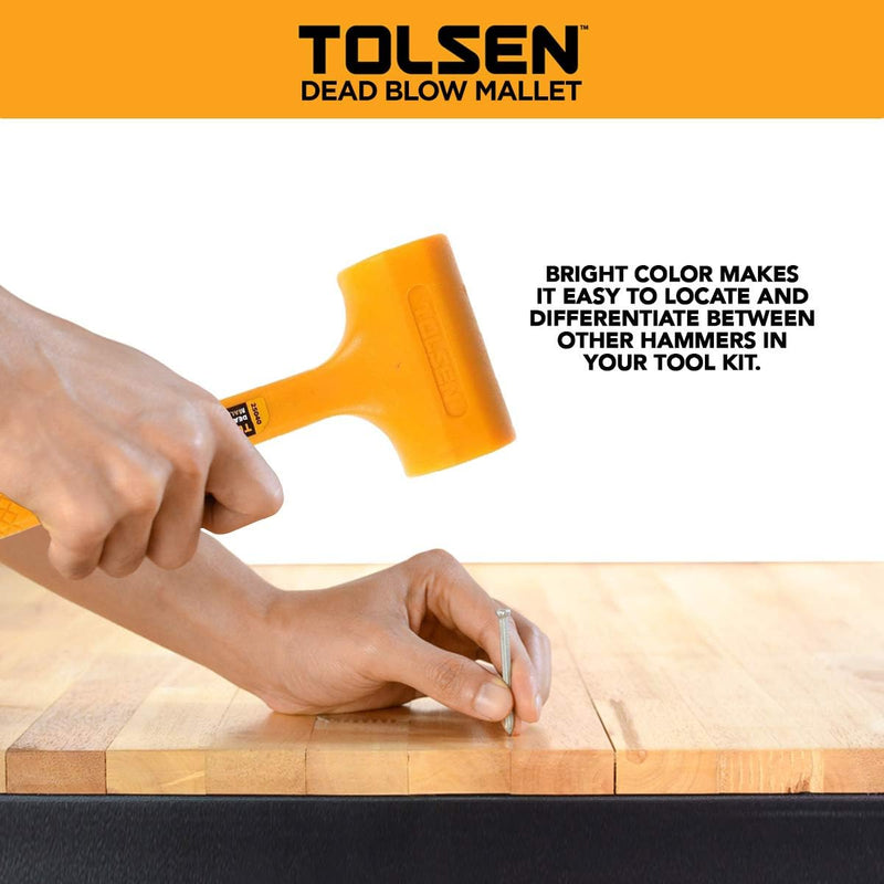 Tolsen 2lb Yellow Dead Blow Mallet, Anti-skid Rubber Handle, Double Face Hammer, Installing Tool Kit, Hand Tools, Soft Durable Grip for Home Improvement, Construction Work