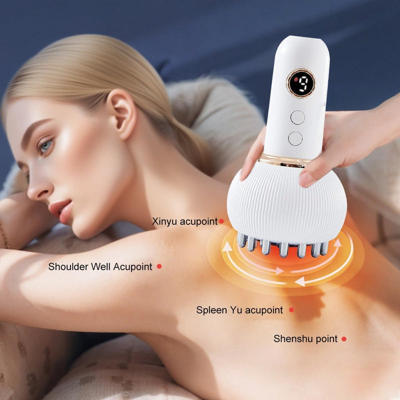 HANNEA Lymphatic Drainage Massager & Anti-Cellulite Tool for Legs, Arms, Belly Sculpting Machine with Microcurrent, Light, Heat, Vibration Reduces Stretch Marks Rechargeable White