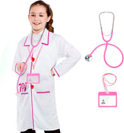 Doctor Costume Kit for Kids, Kids Doctor Costume, Halloween Costumes for Girls with Doctor Coat, Stethoscope for Girls - Pink