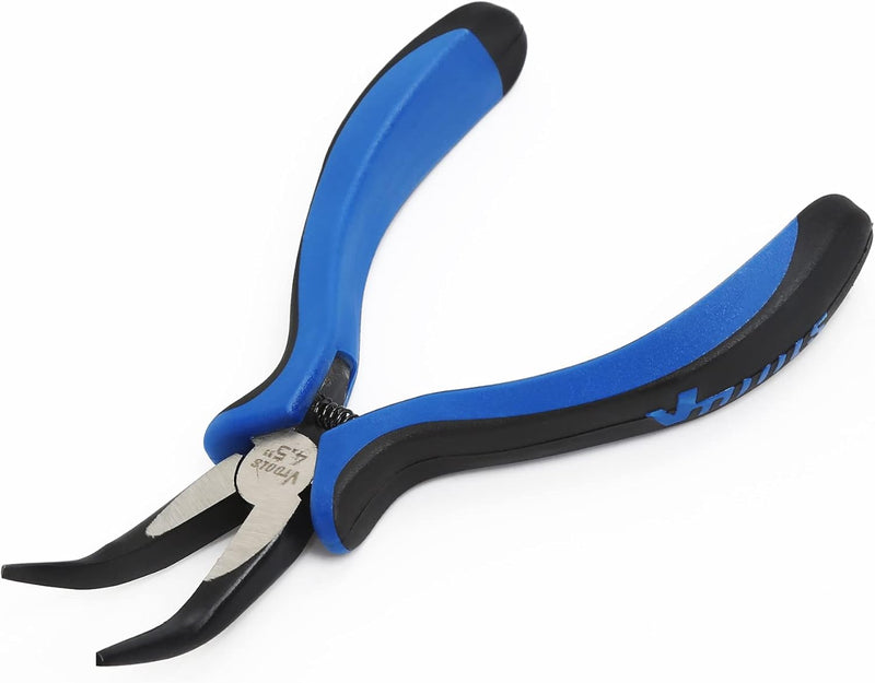 VTOOLS 4.5 Inch Mini Bent Nose Pliers, Spring Loaded Plier, Carbon Steel & Black Polished Finish, Extra strength, Anti-Slip Handles, Jewelry Making, Gripping Small Component, Pack 1, VT2149 - Bent Nose