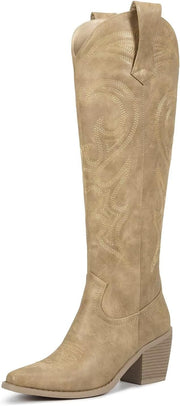 Platform Boots for Women, Heeled Combat Boots Chunky Heel Booties Round Toe Lace Up High Heel Ankle Boots - J-pu Apricot