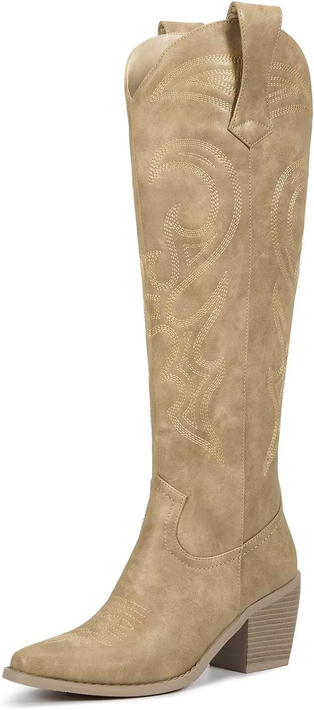 Platform Boots for Women, Heeled Combat Boots Chunky Heel Booties Round Toe Lace Up High Heel Ankle Boots - J-pu Apricot