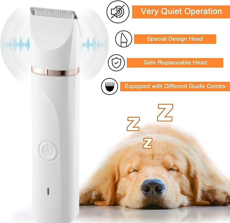 Mumoo Bear Cat Grooming Clippers Kit, Low Noise Cat Shaver for Matted Fur Claw, 3-in-1 Paw Trimmer for Dogs-Rechargeable - Cordless Quiet Nail Grinder Shaver for Cats and Other Pets