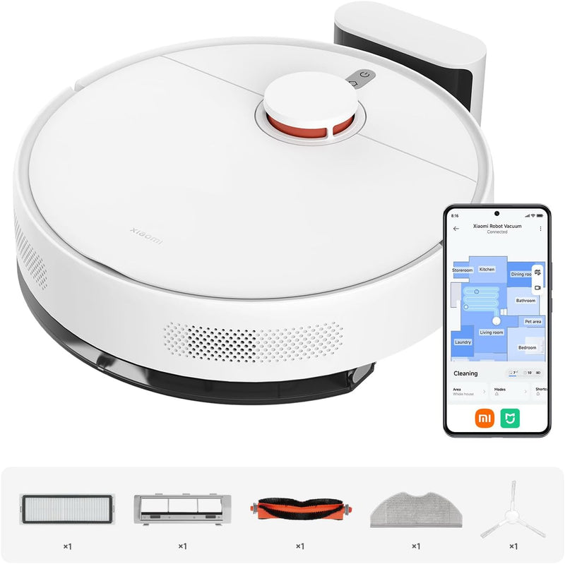 Xiaomi Robot Vacuum S40C, 2-in-1 Vacuum and Mop, 5000Pa Suction, Smart LDS Navigation, Auto Recharge, High-capacity Dustbin & Water Tank, App Remote Control, Works on Low Pile Carpets & Hard Floors - Standard
