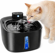 SKY-TOUCH Wireless Cat Water Fountain, 3.2L Pet Water Fountain with 3 Modes Motion Sensor, Ultra Quiet Stainless Steel Tray Pet Water Fountain for Cats and Dogs, 21x21x14cm - 3-Layer Filters - Wireless Inductive Pet Drinker